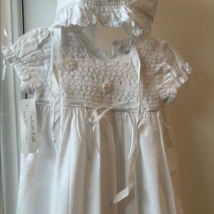 Christening White Baby Dress with Bonnet